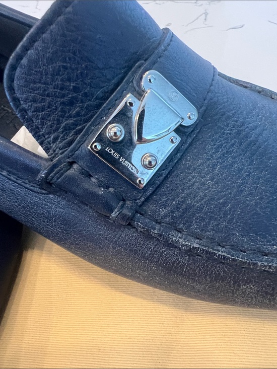 Louis Vuitton Men’s Dark Blue Leather Slip-On Loafers with Metal Buckle main image 4